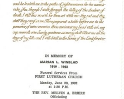 Marian Winblad's Funeral Card