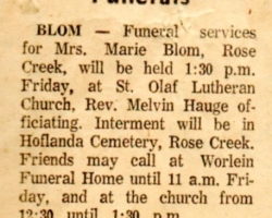 Marie Blom's Funeral Article