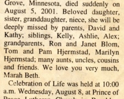 Marah's Death Notice