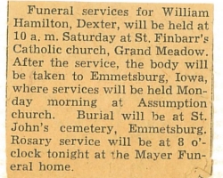Bill Hamilton's Funeral Notice