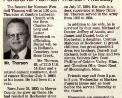 Norm Thorson's Funeral Notice