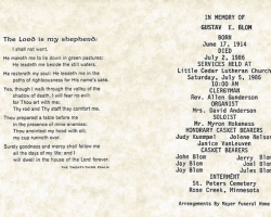 Gus Blom's Funeral Card