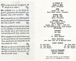 Arthur Blom's Funeral Card