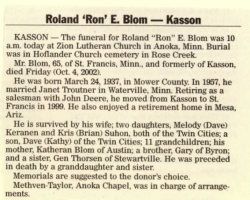 Roland Blom's Funeral Notice